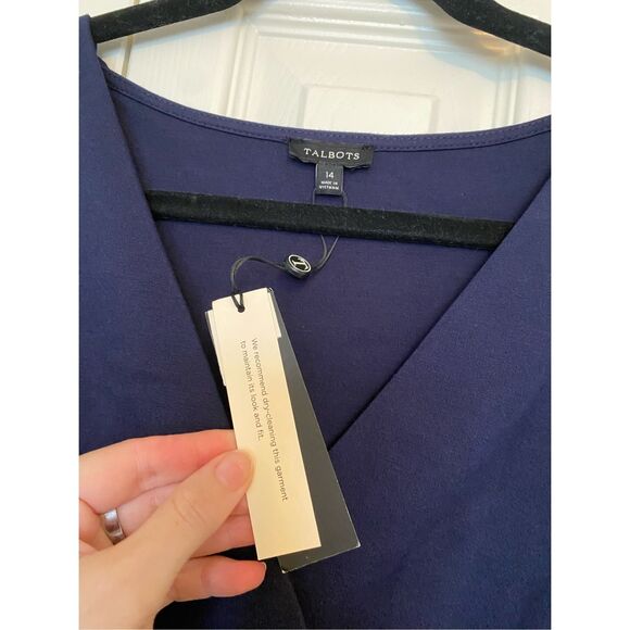 Talbots NWT Navy Blue Long Sleeve V-Neck Sheath Dress, Sz 14 - Picture 3 of 7